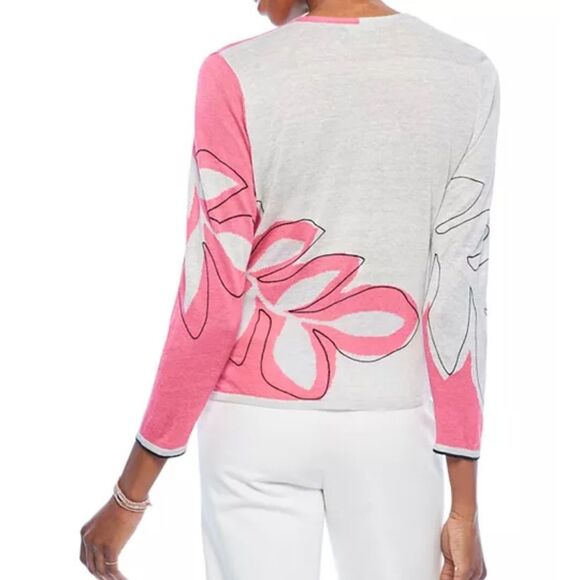 NIC + ZOE Hibiscus Linen Blend Side Tie Cardigan Sweater Size M - Picture 2 of 12